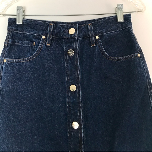 GOLDSIGN Easton Button Front A-Line Denim Midi Skirt - Picture 10 of 14